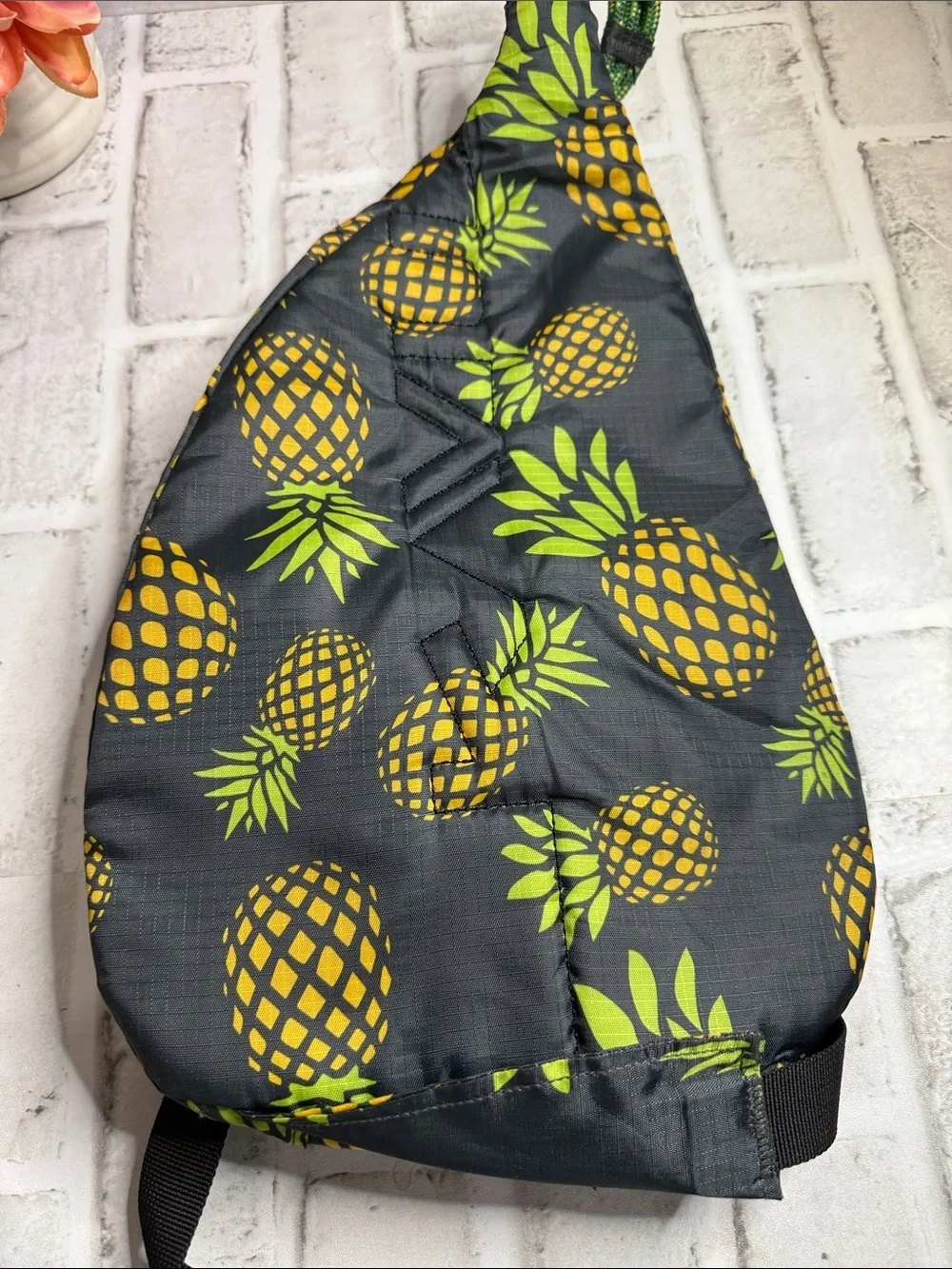 Kavu Black Sling Bag with Yellow Pineapple Print
